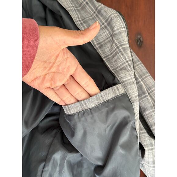 Vintage Y2K GUESS Bomber jacket gray plaid skull wings guitar size Small - Picture 5 of 9